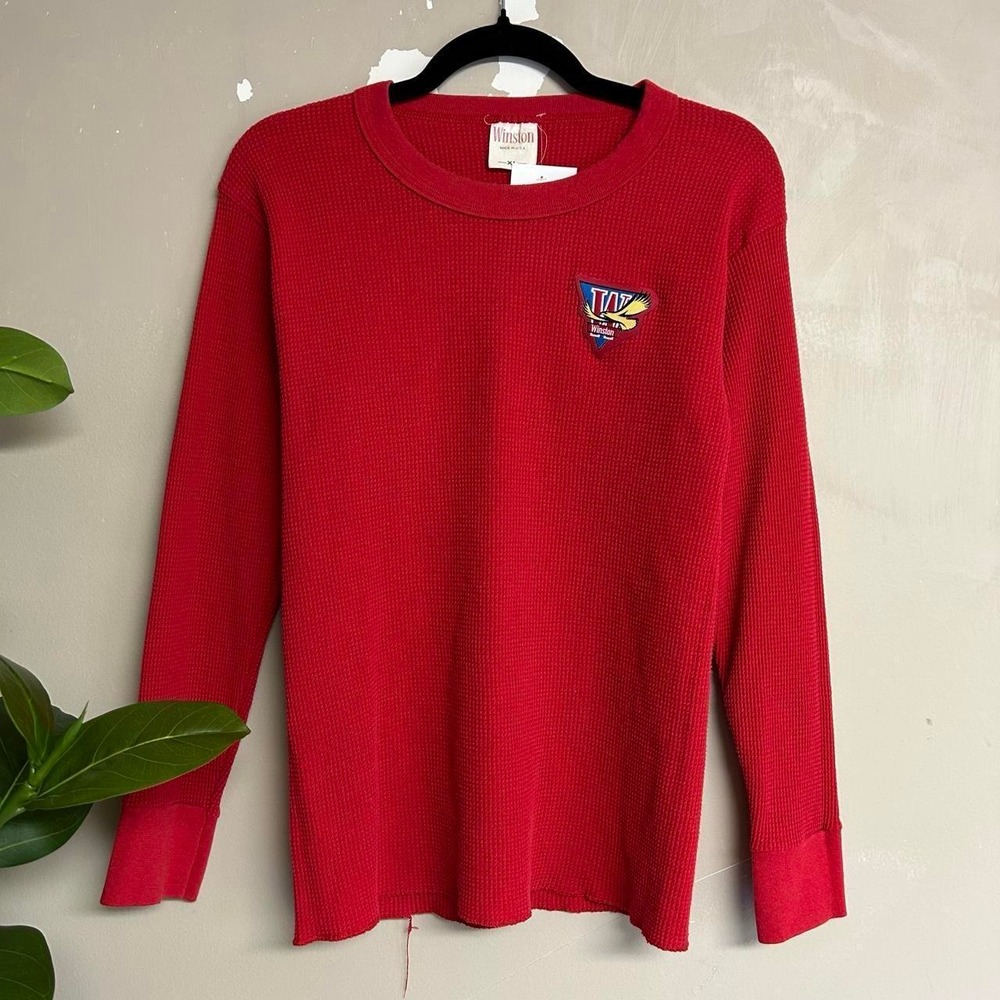 Vintage Winston Thermal Shirt Red Waffle Knit Long Sleeve Made in USA XL